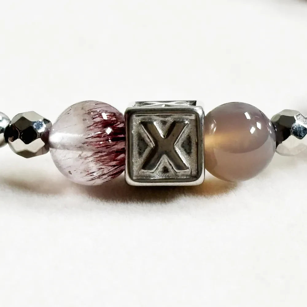 Letter X | Smoky Lavender Hetian Jade & Super Seven Quartz Bracelet