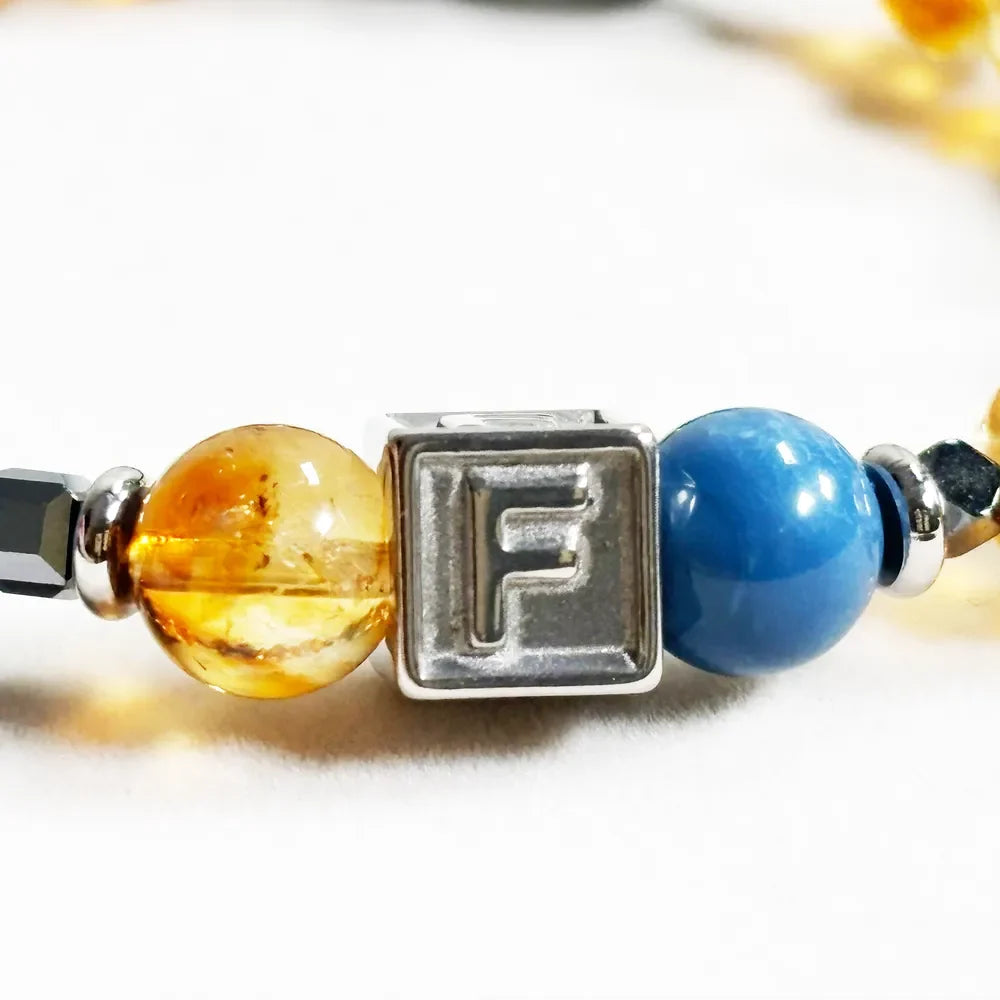 Letter F | Citrine Pyramid & Blue Opal Bracelet