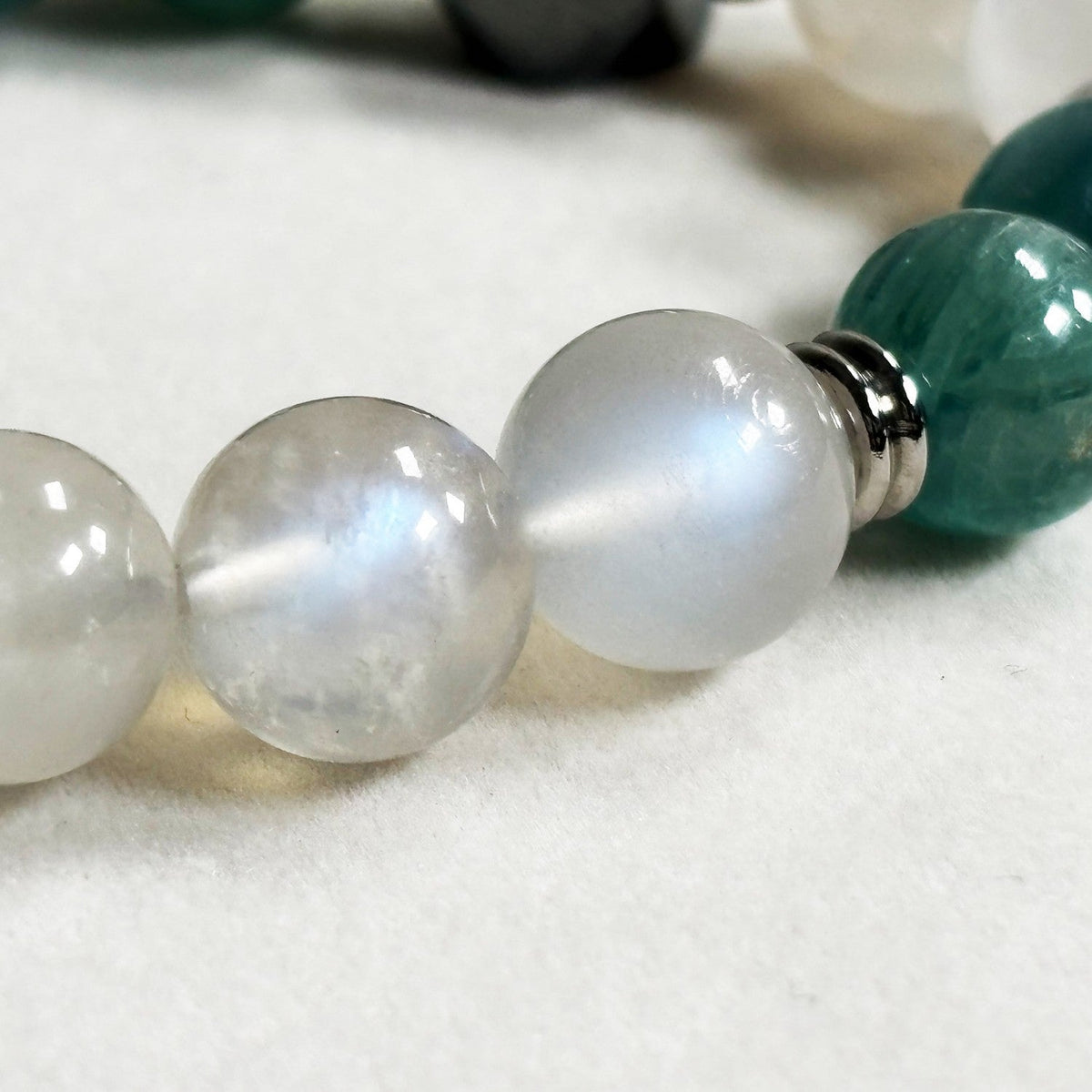 Green Phantom Quartz Charm + Green Kyanite w/ Moonstone Bracelet