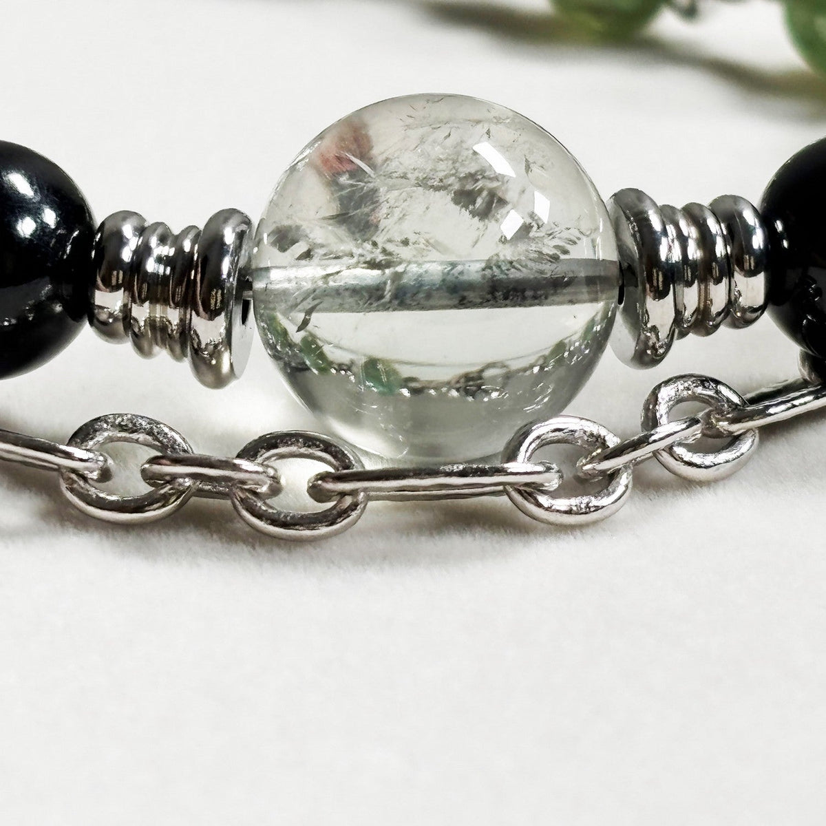 Green Crystal Charm + Green Lithium Mica w/ Hypersthene Bangle