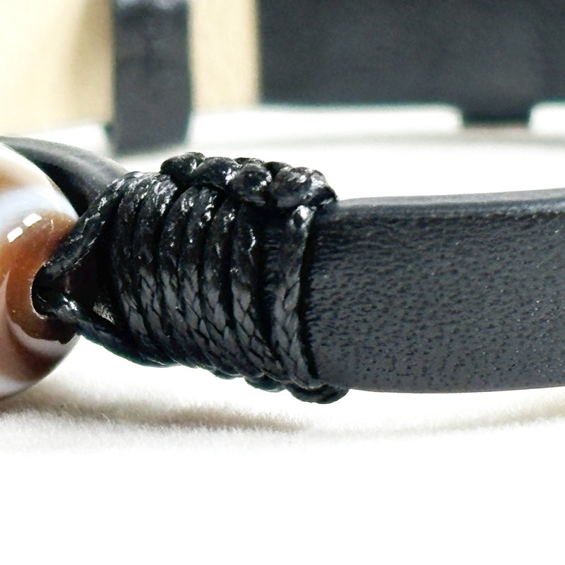 Wave Dzi Bead Leather Bracelet