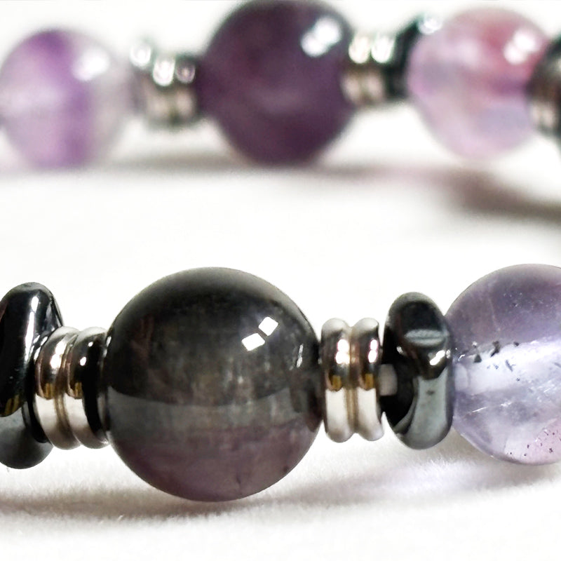 Ametrine Charm + Fluorite Pyrite w/ Eye Auralite Quartz Bracelet