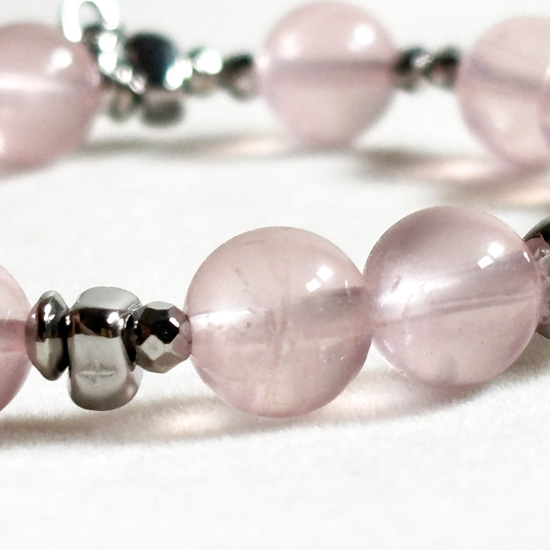 Pink Rabbit Fur Quartz Charm w/ Mozambique Rose Quartz Bracelet