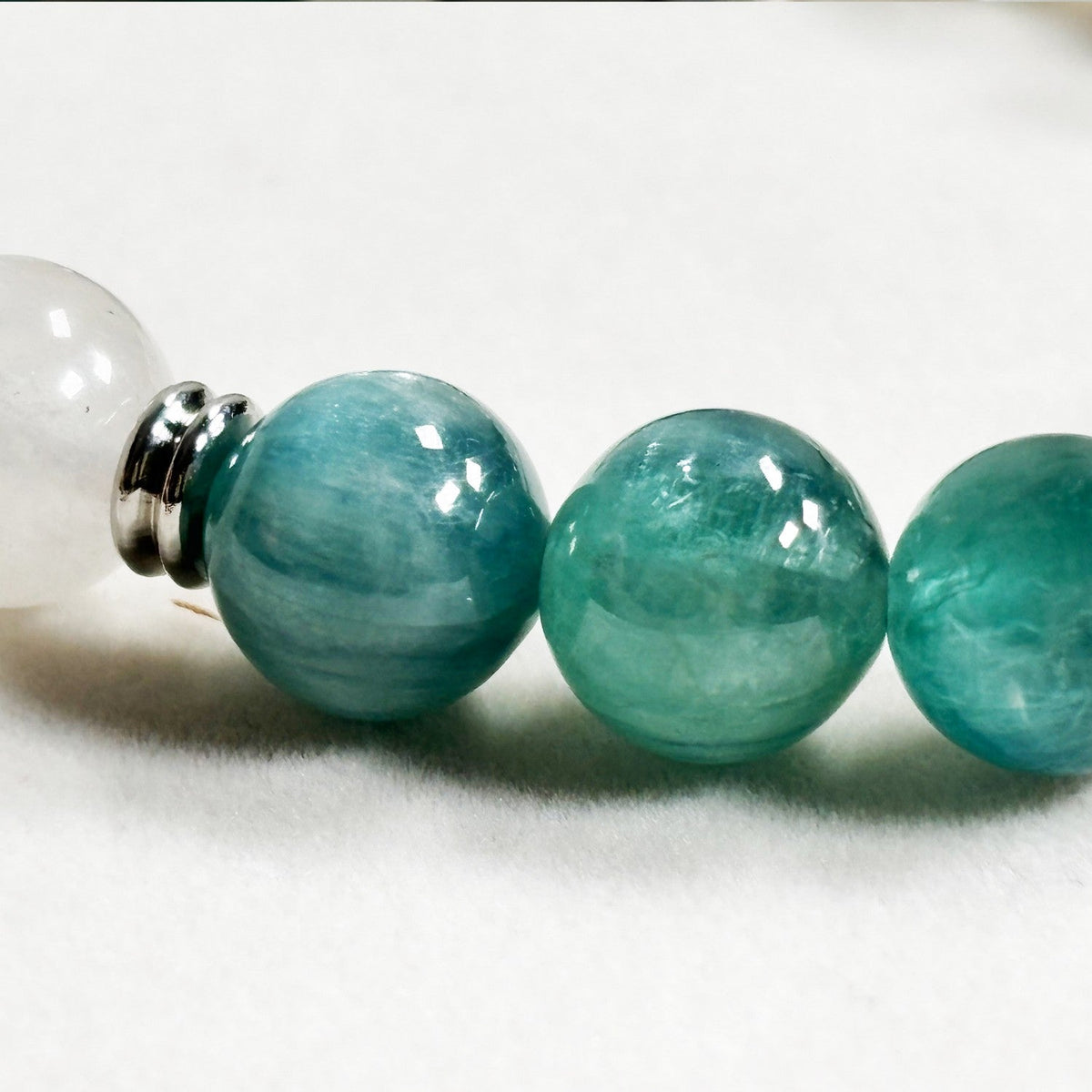 Green Phantom Quartz Charm + Green Kyanite w/ Moonstone Bracelet