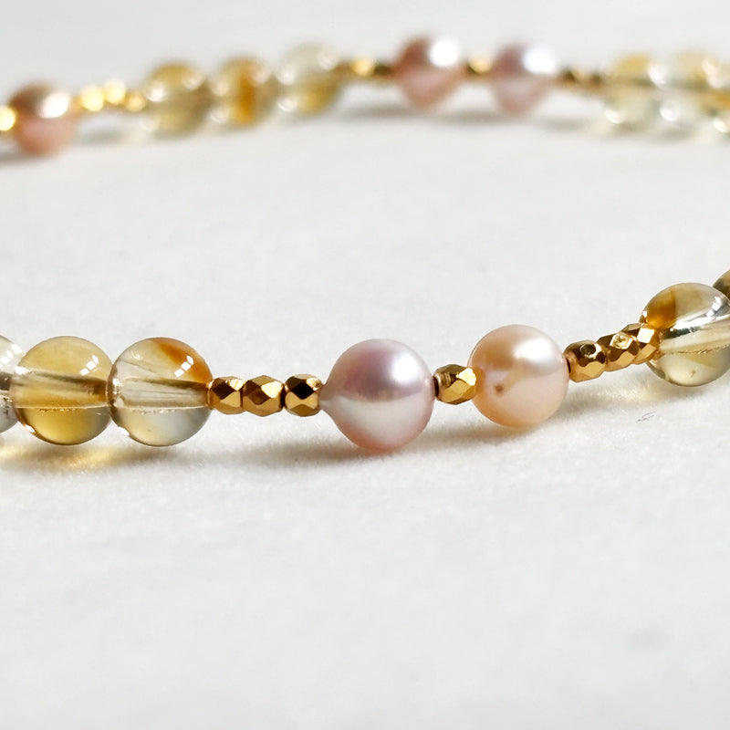 Citrine w/ Freshwater Pearl Anklet