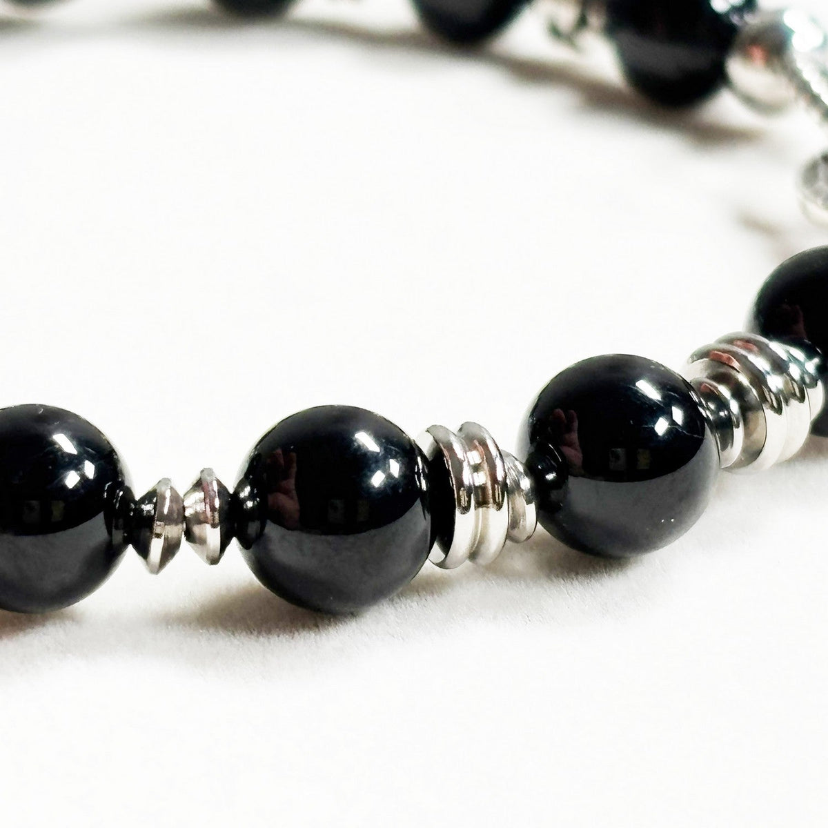 Agate Charm + Black Tourmaline w/ Herkimer Diamond Bangle