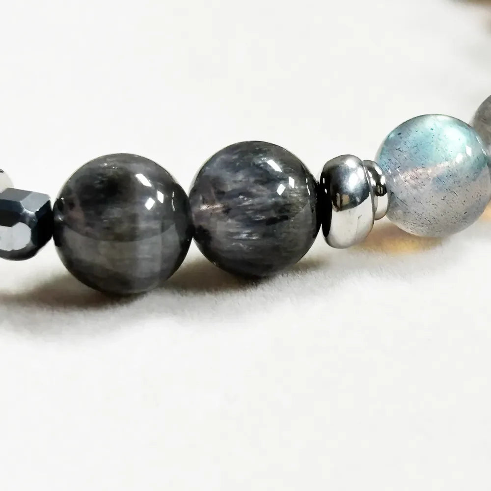Letter A | Grey Moonstone & Black Auralite Bracelet