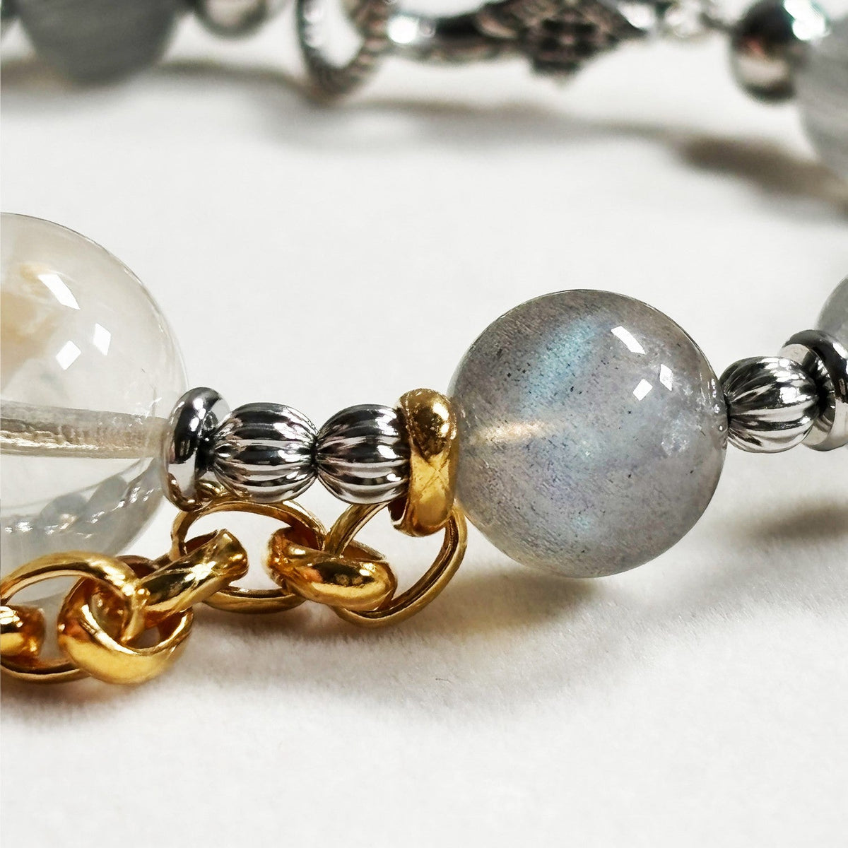 Snowflake Phantom Charm + Grey Rutilated Quartz w/ Grey Moonstone Bangle