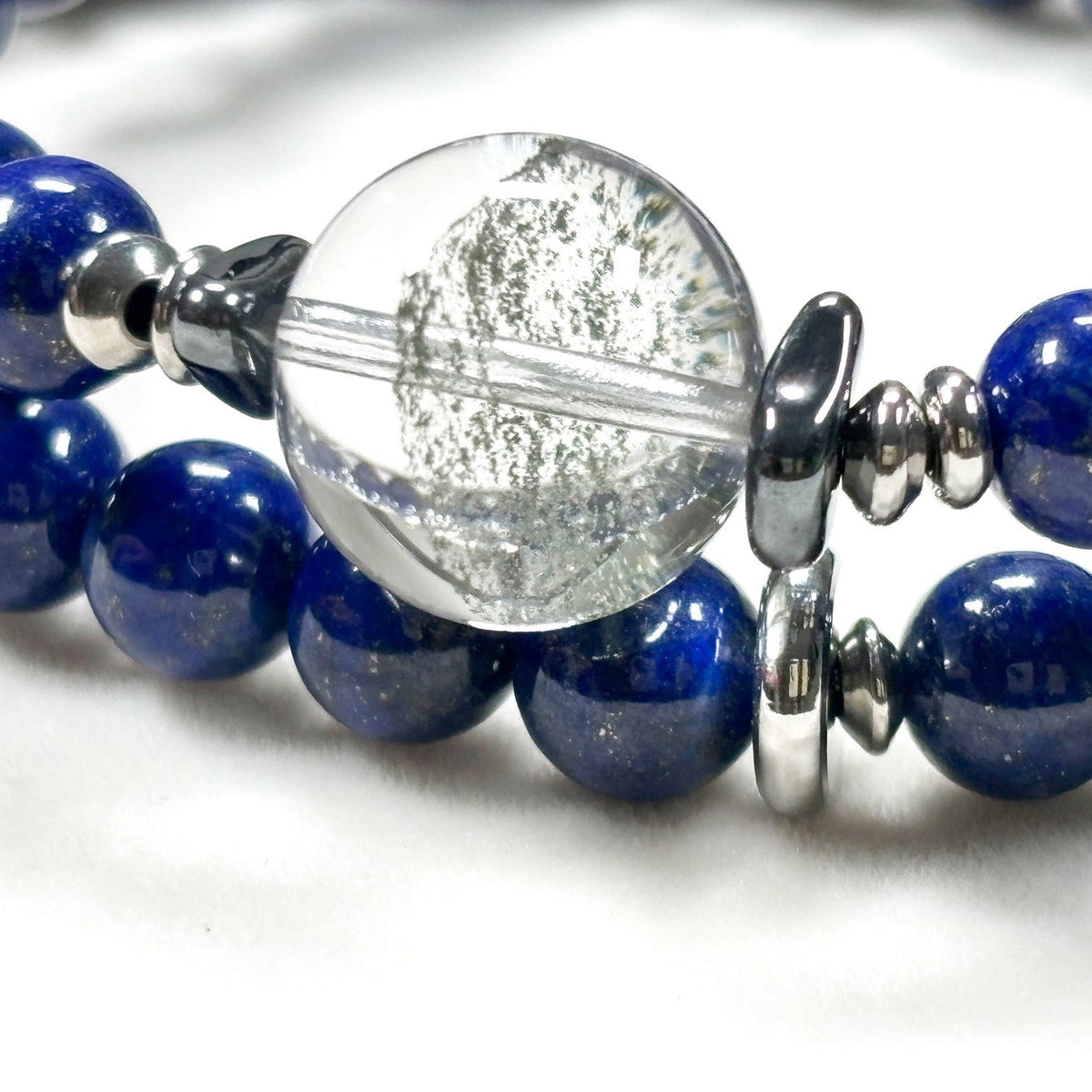 Green Phantom Quartz Charm w/ Lapis Lazuli Dual -Loop Bracelet