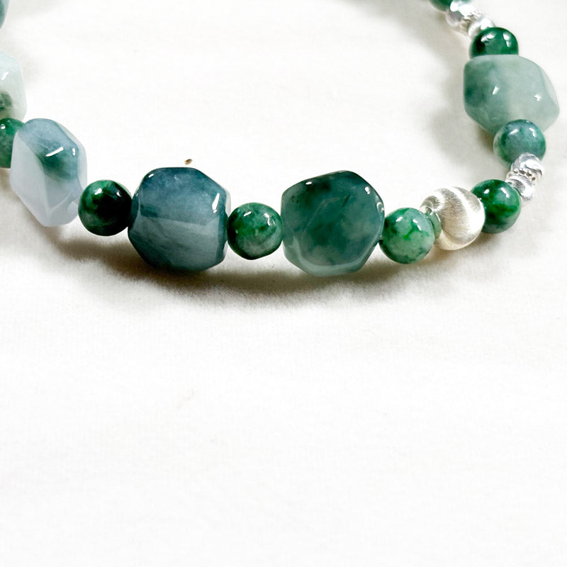 Flower Green Jadeite Jade Bracelet