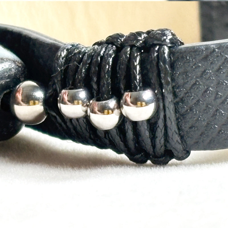 Special Two Eye Dzi Bead Leather Bracelet
