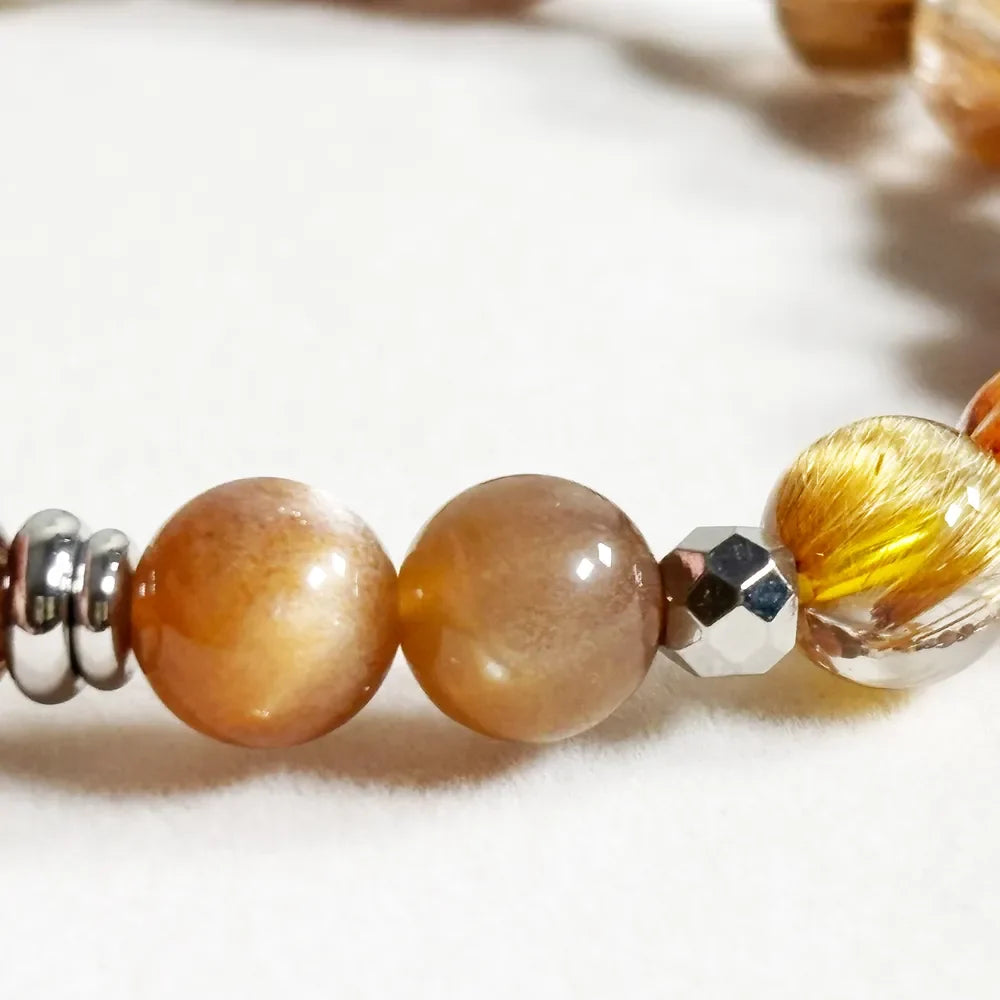 Letter S | Peach Moonstone & Golden Titanium Rutilated Quartz Bracelet