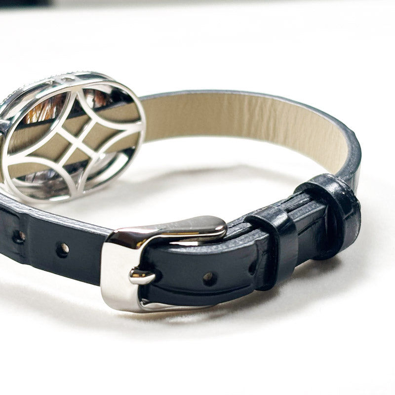 Copper Rutilated Quartz w/ Biotite Mica Leather Bracelet