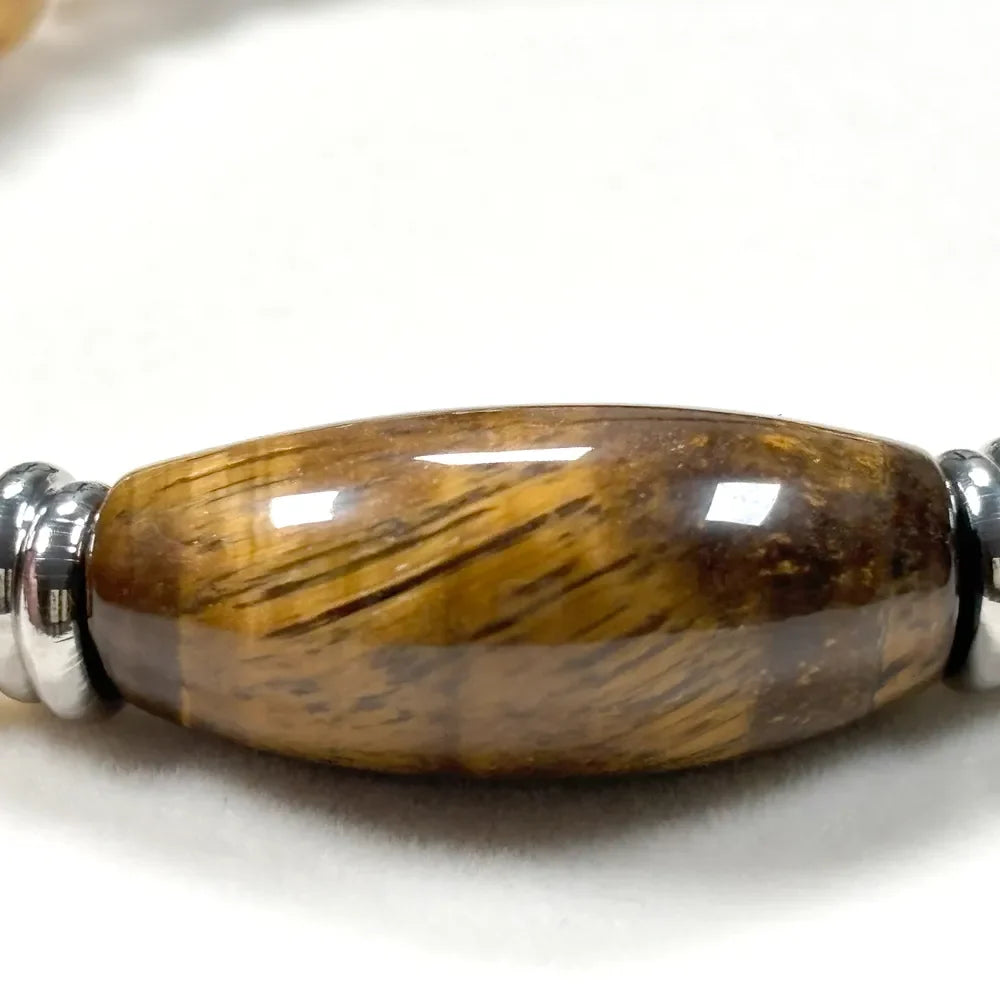 Double Tiger Eye Charm w/ Golden Titanium Rutilated Quartz Bracelet