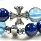 Silver Chrome Heart Cross Charm + Aquamarine Phantom Quartz w/ Lapis Lazuli Bracelet