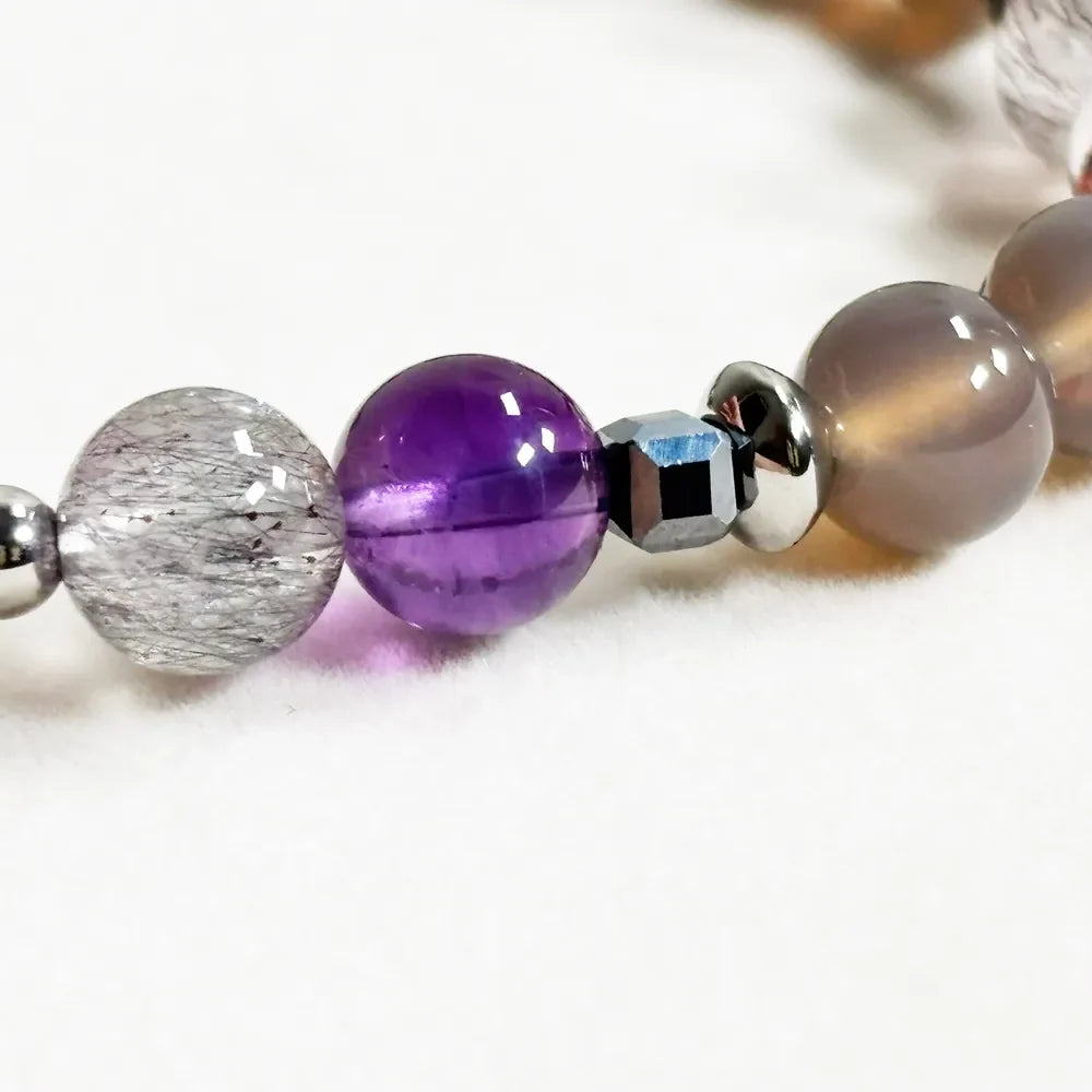 Letter X | Smoky Lavender Hetian Jade & Super Seven Quartz Bracelet