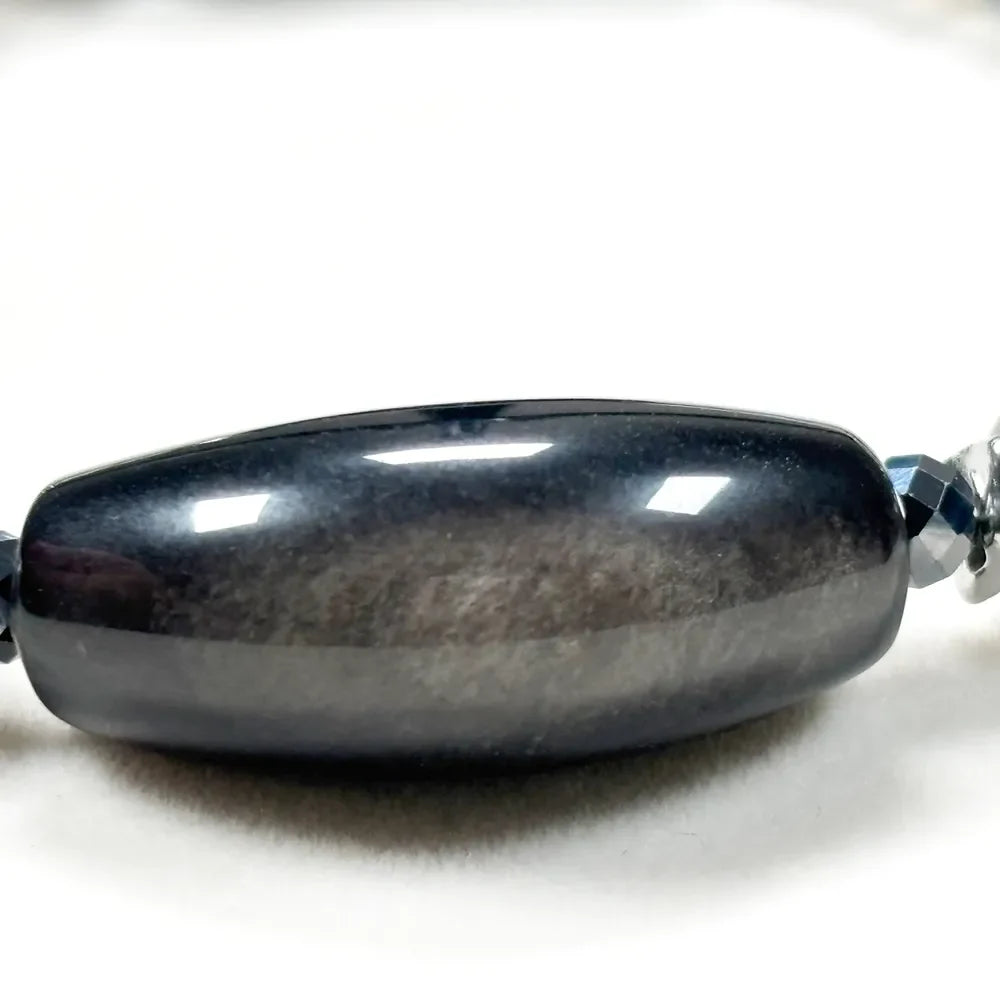 Double Silver Obsidian Charm w/  Grey Moonstone Bracelet