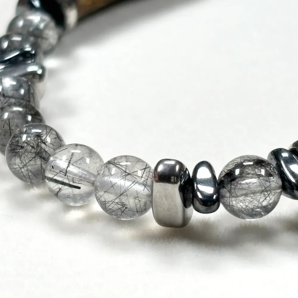 Double Tiger Eye Charm w/ Black Rutilated Quartz Bracelet