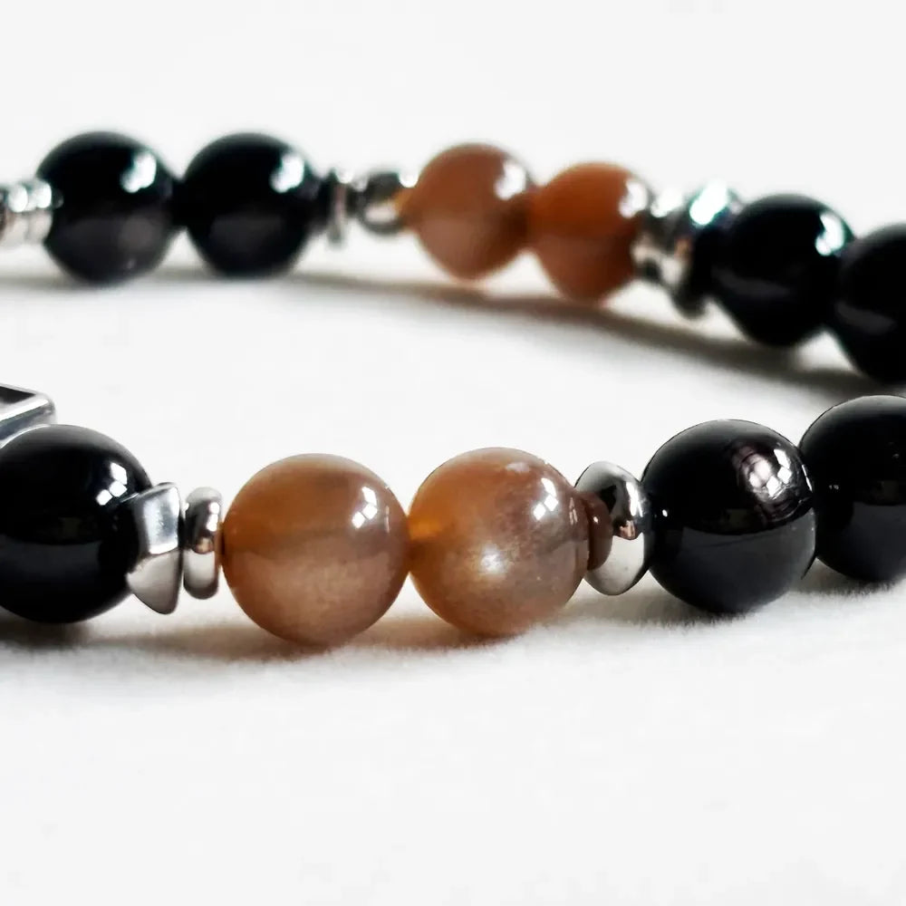 Letter P | Peach Moonstone & Hypersthene Bracelet