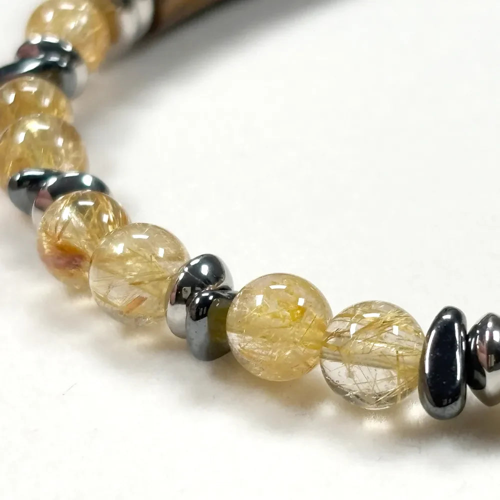 Double Tiger Eye Charm w/ Golden Titanium Rutilated Quartz Bracelet