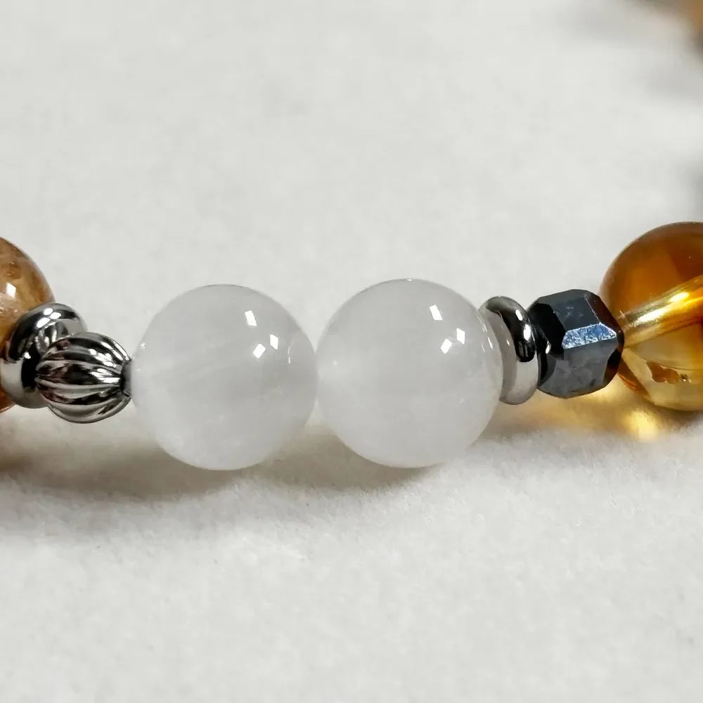Letter U  | Citrine Pyramid & White Rutilated Quartz Bracelet