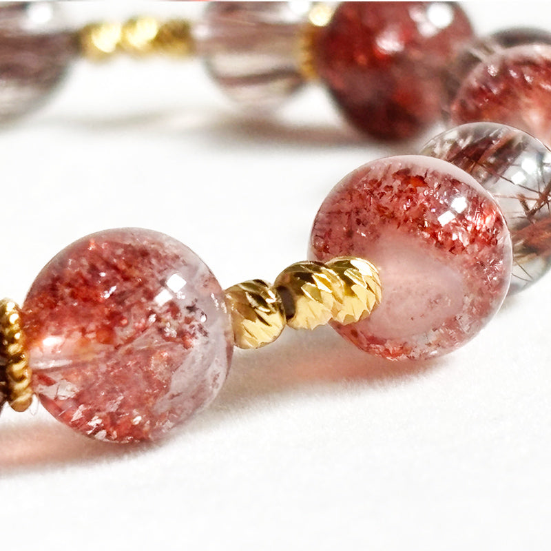 Golden TitaRutilated Quartz Charm + lepidocrocite Super Seven w/ Red Copper Rutilated Quartz Bracelet