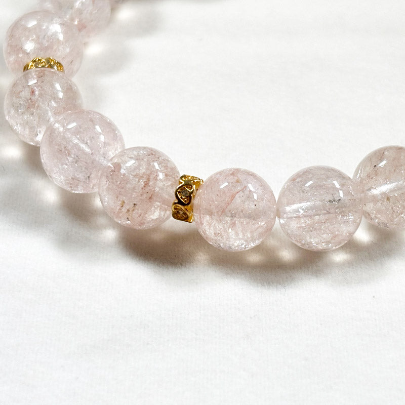 Pink Rabbit Fur Quartz Charm + Pink Azeztulite w/ White Sunstone Bracelet
