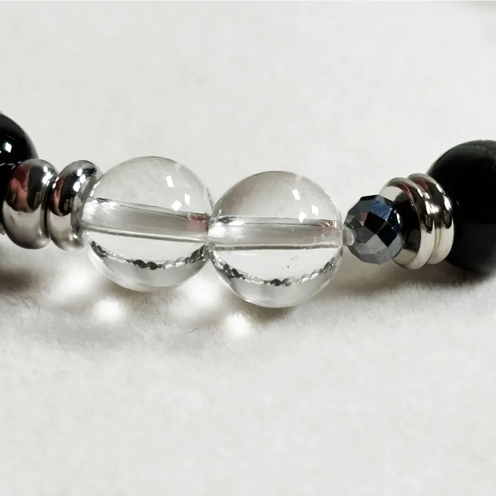 Letter B | Clear Quartz & Black Auralite Bracelet