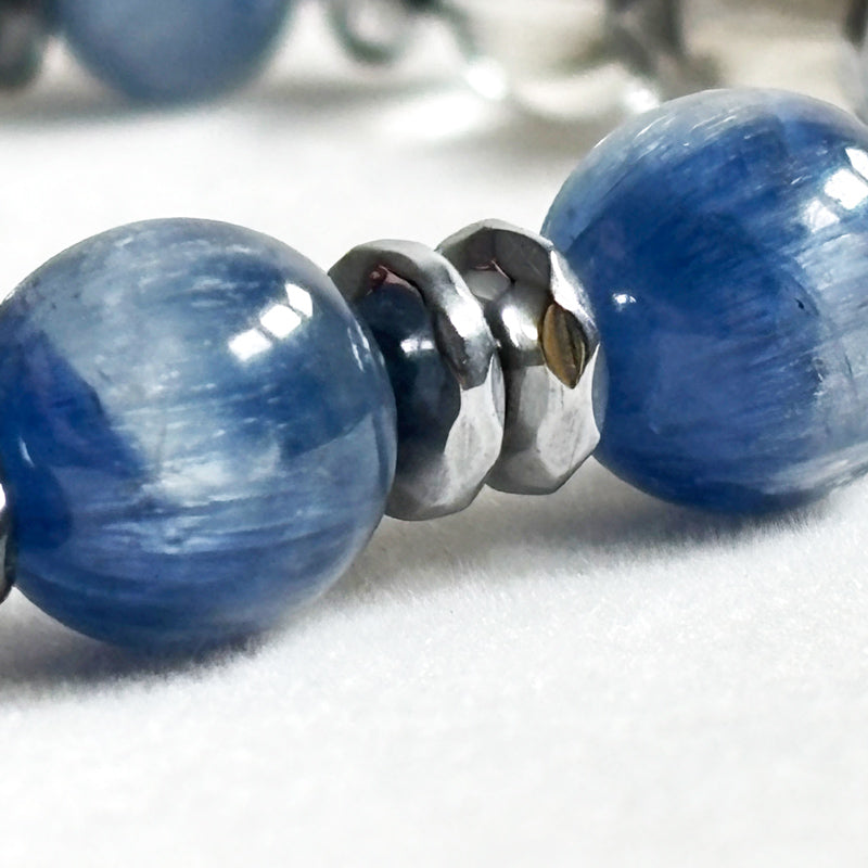Aquamarine Charm + Kyanite w/ Brookite in Quartz Bracelet