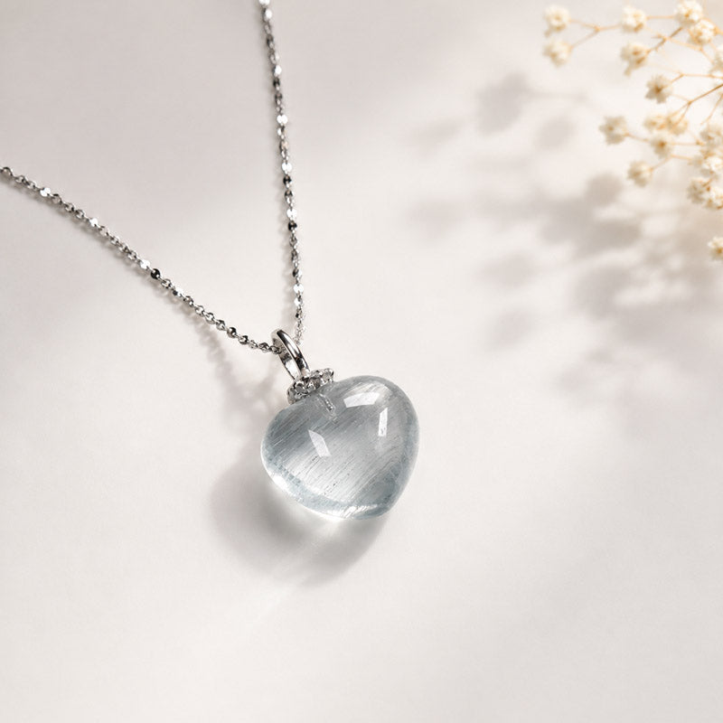 Blue Rabbit Fur Quartz Heart Pendant