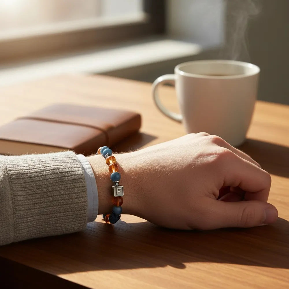 Letter F | Citrine Pyramid & Blue Opal Bracelet