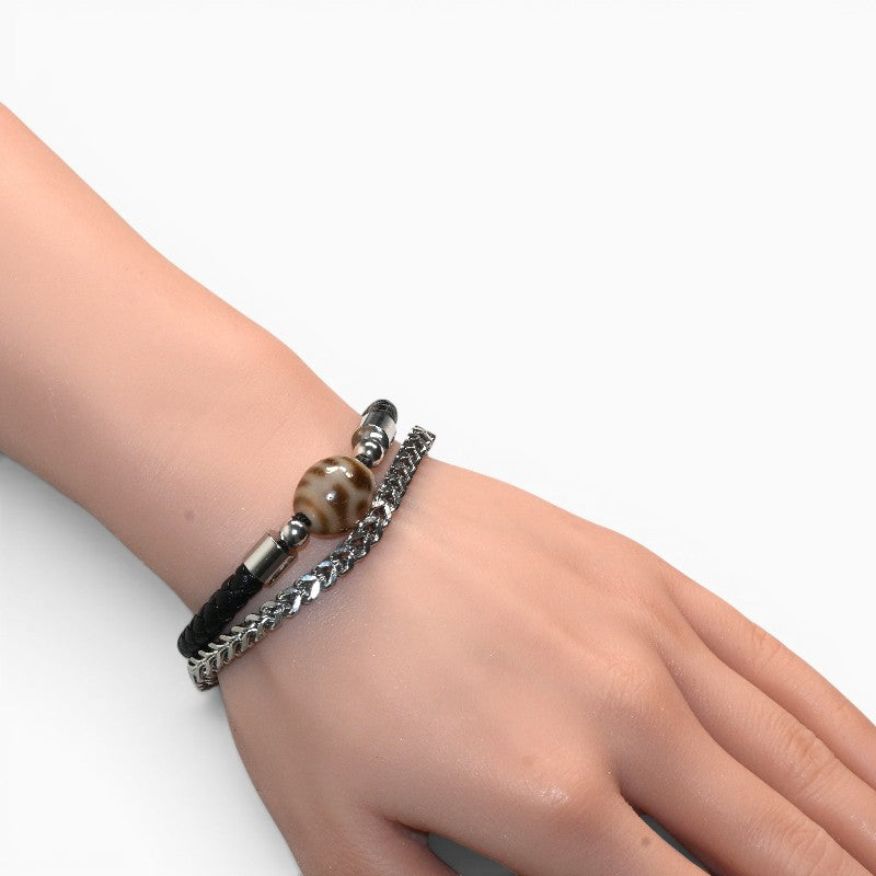 Benefactor Dzi Bead w/ Leather Bangle