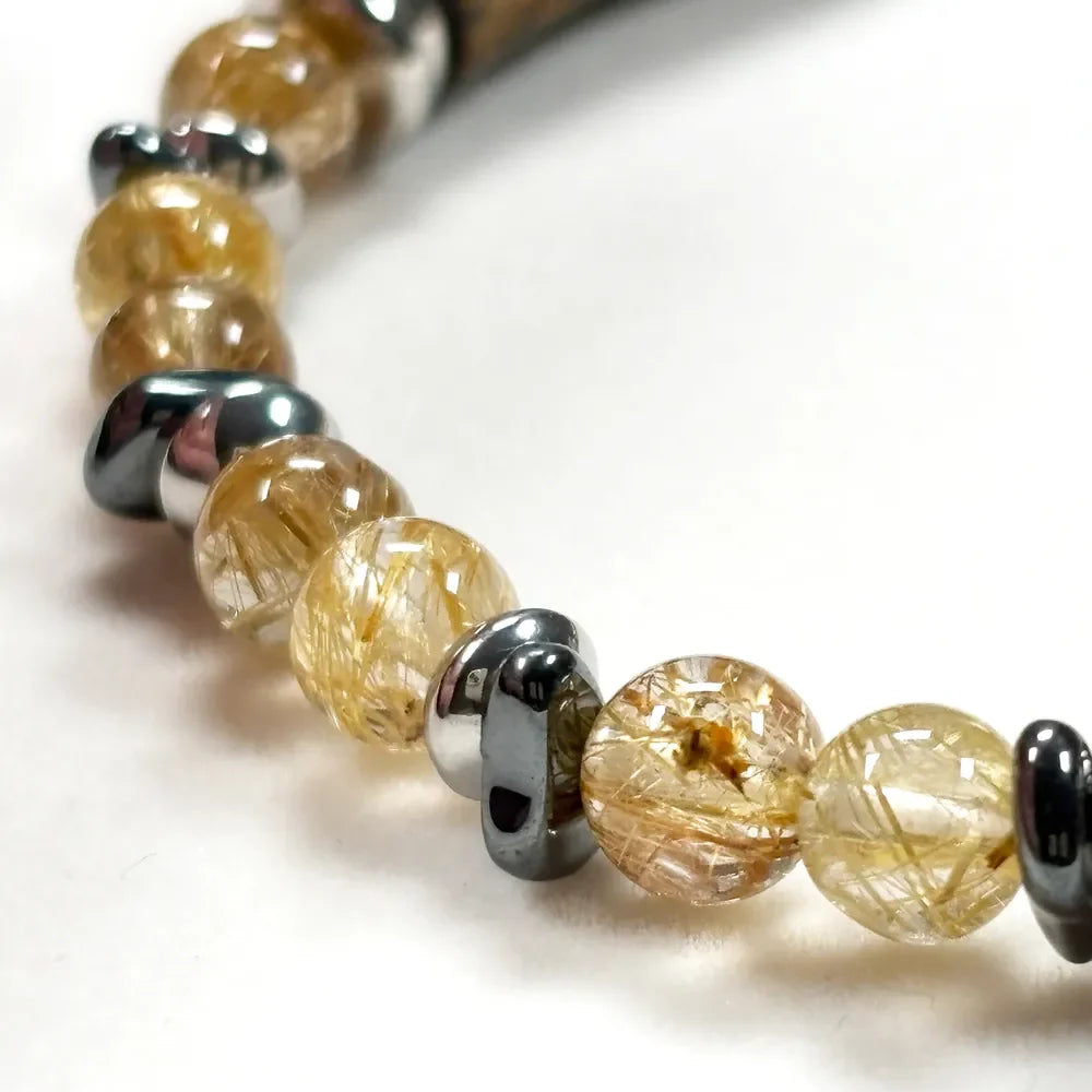 Double Tiger Eye Charm w/ Golden Titanium Rutilated Quartz Bracelet