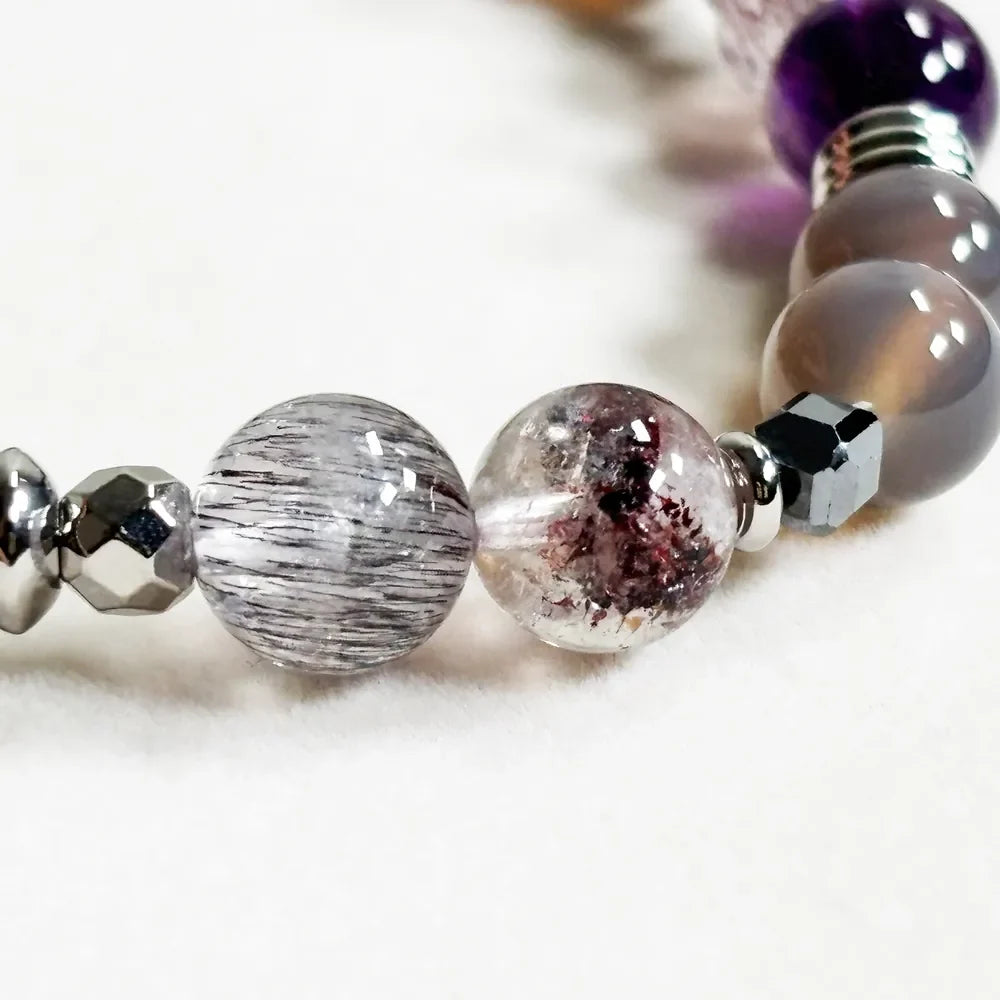 Letter X | Smoky Lavender Hetian Jade & Super Seven Quartz Bracelet