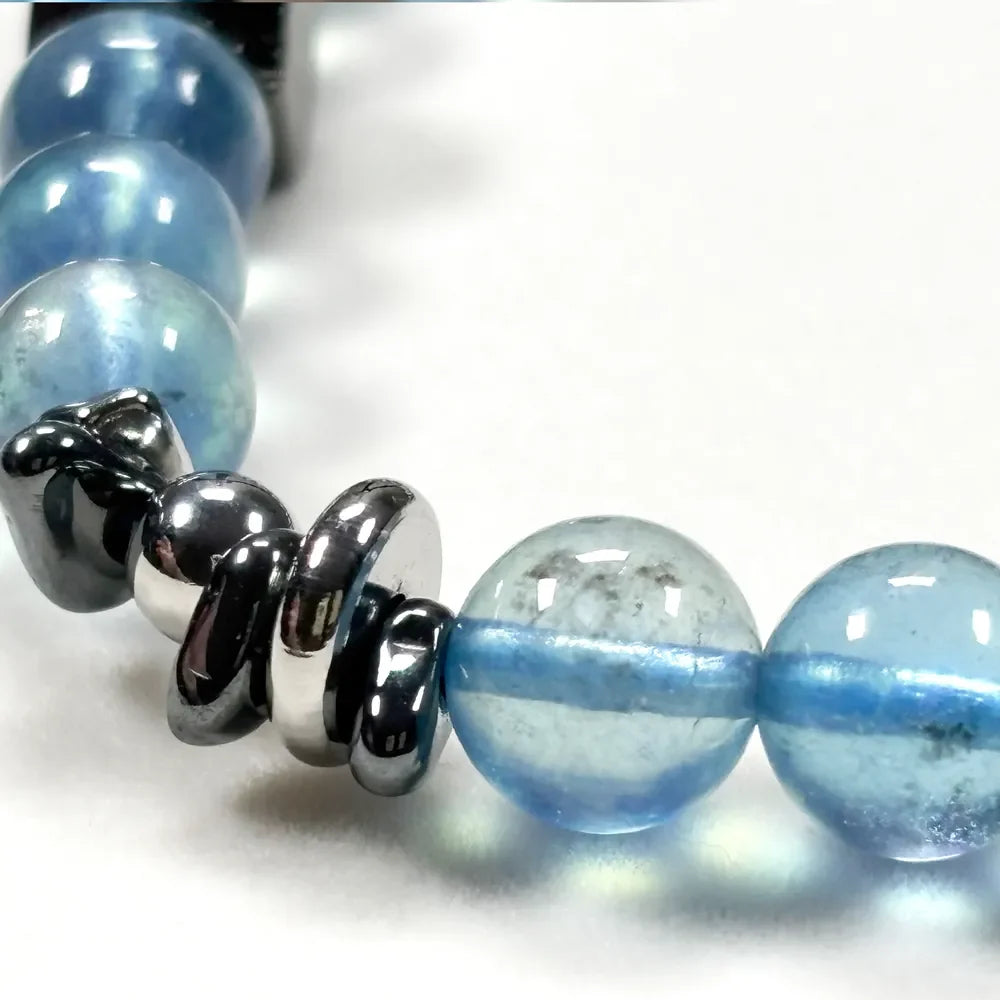 Labradorite Charm + Aquamarine Phantom Quartz w/ Sweden Meteorite Bracelet