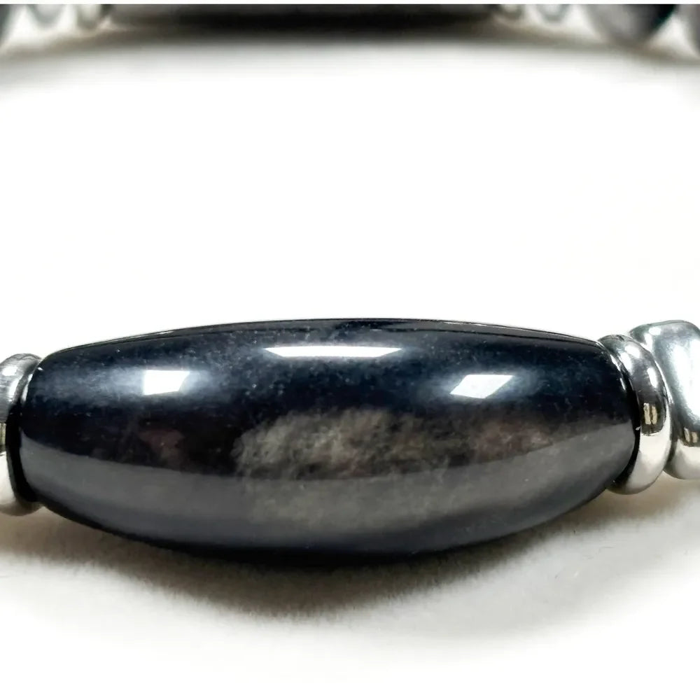 Double Silver Obsidian Charm w/ Black Auralite Bracelet