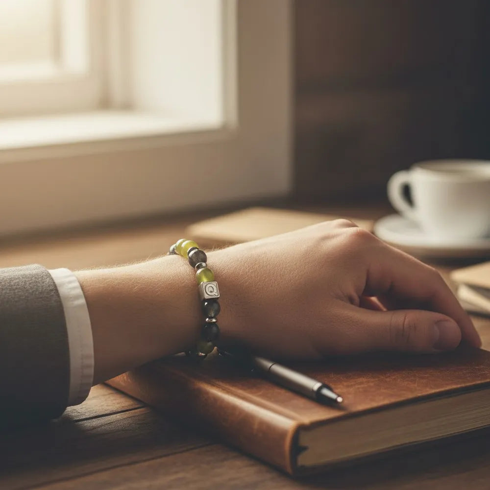Letter Q | Serpentine Jade & Black Auralite Bracelet