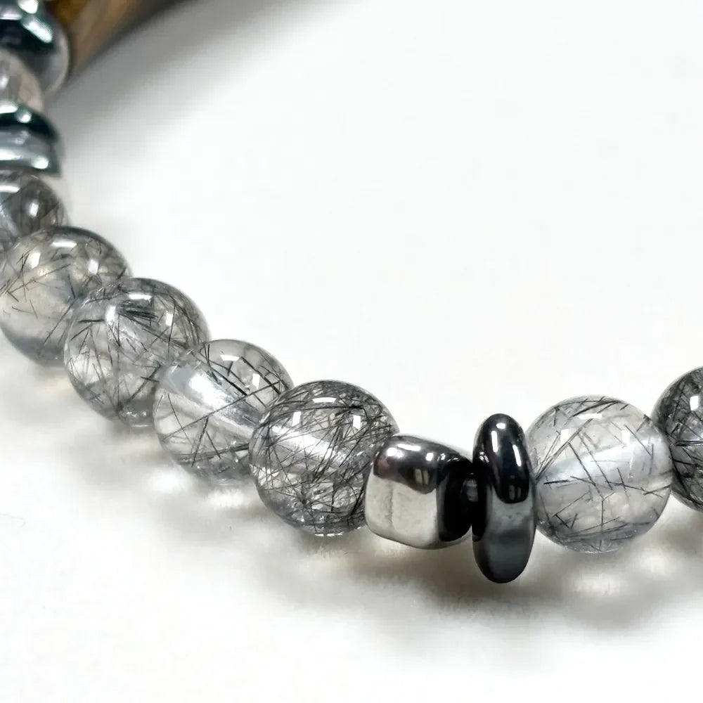 Double Tiger Eye Charm w/ Black Rutilated Quartz Bracelet