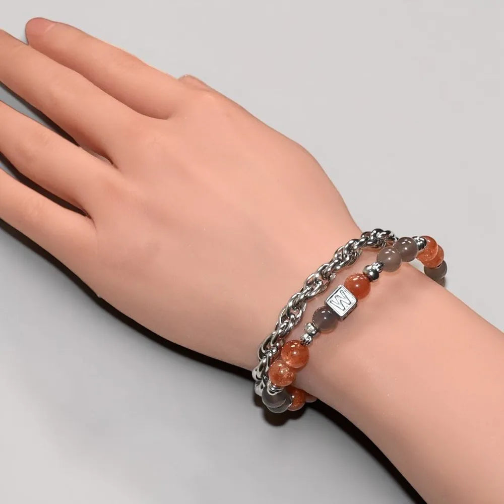 Letter W  | Smoky Lavender Hetian Jade & Golden Sunstone Bracelet