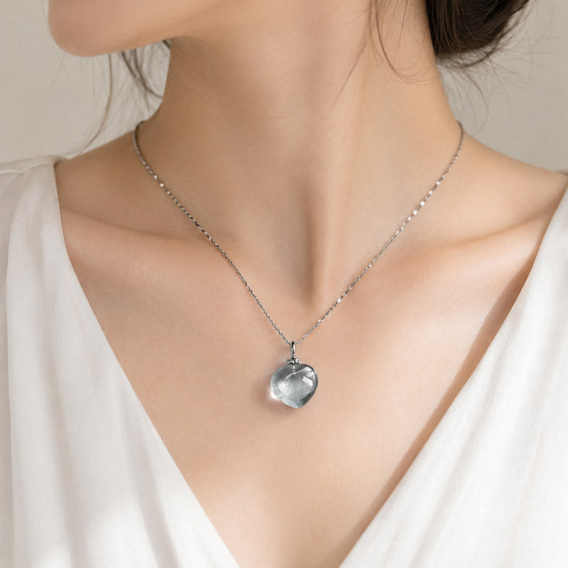 Blue Rabbit Fur Quartz Heart Pendant