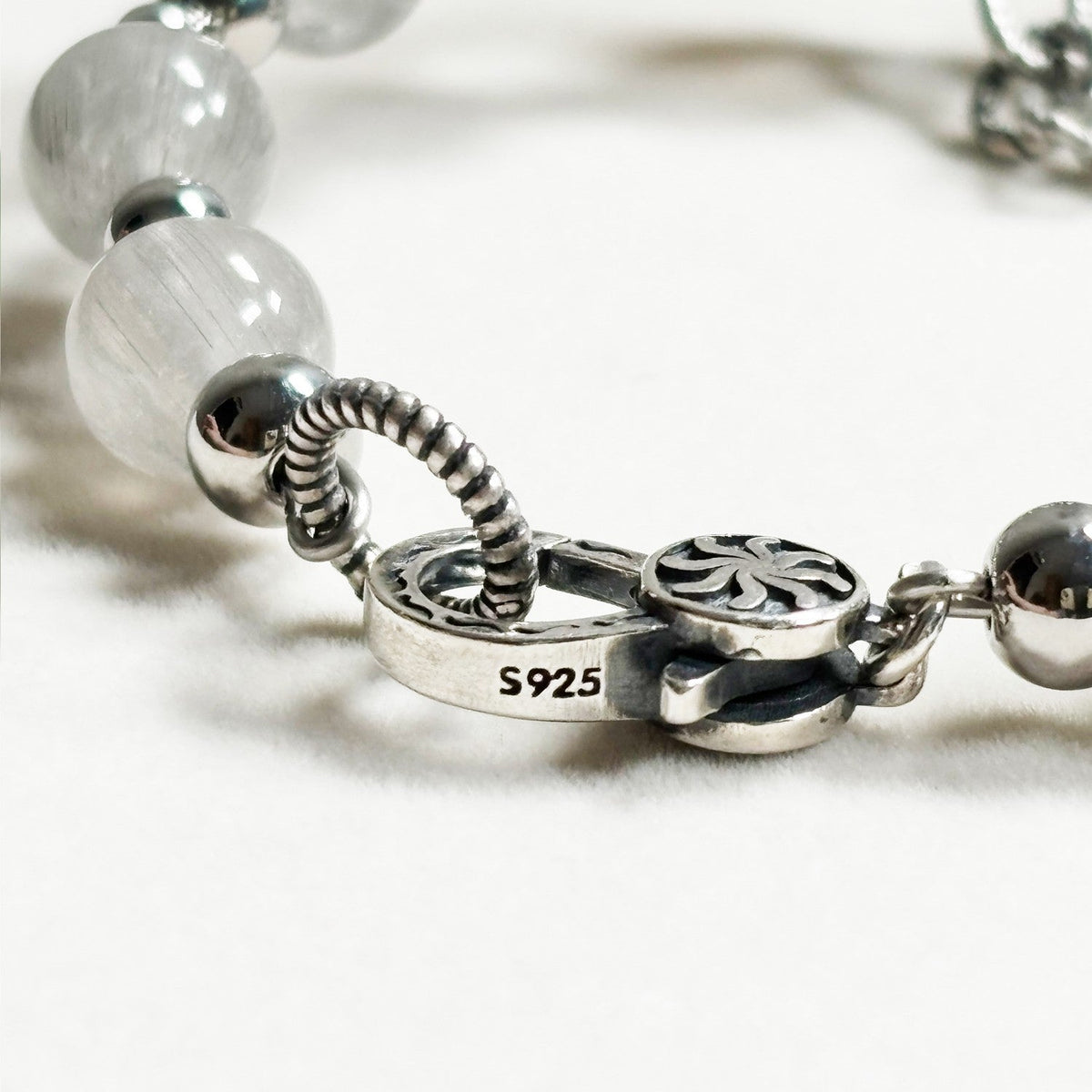 Snowflake Phantom Charm + Grey Rutilated Quartz w/ Grey Moonstone Bangle