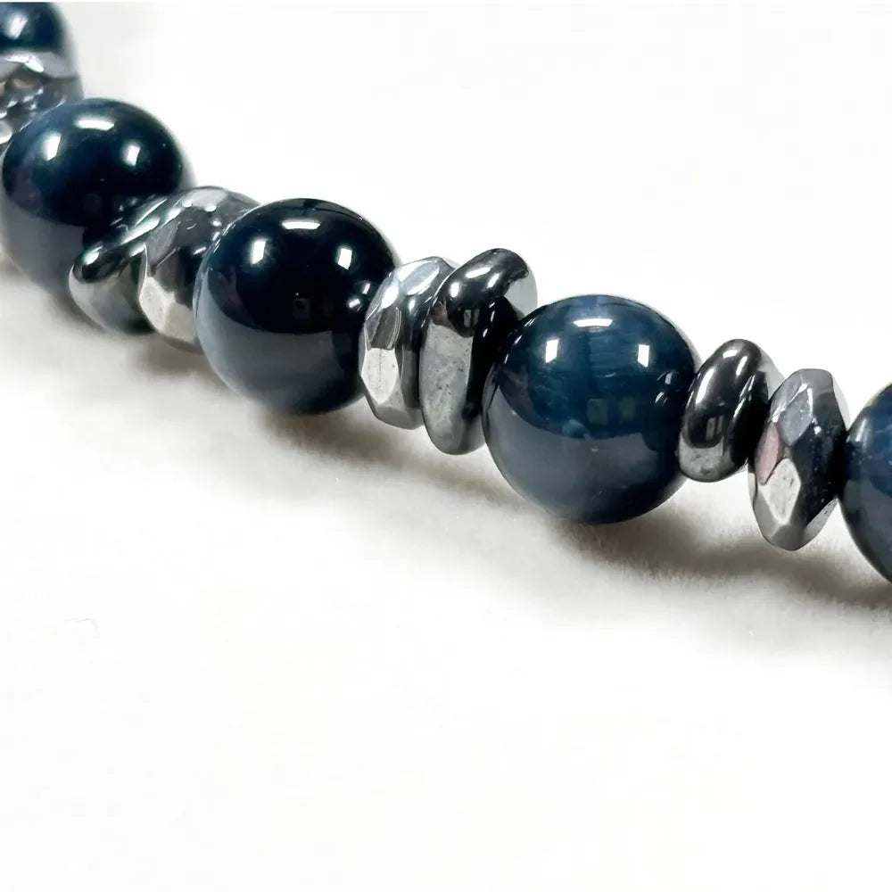 Silver Obsidian Charm w/ Blue Tiger Eye Bracelet