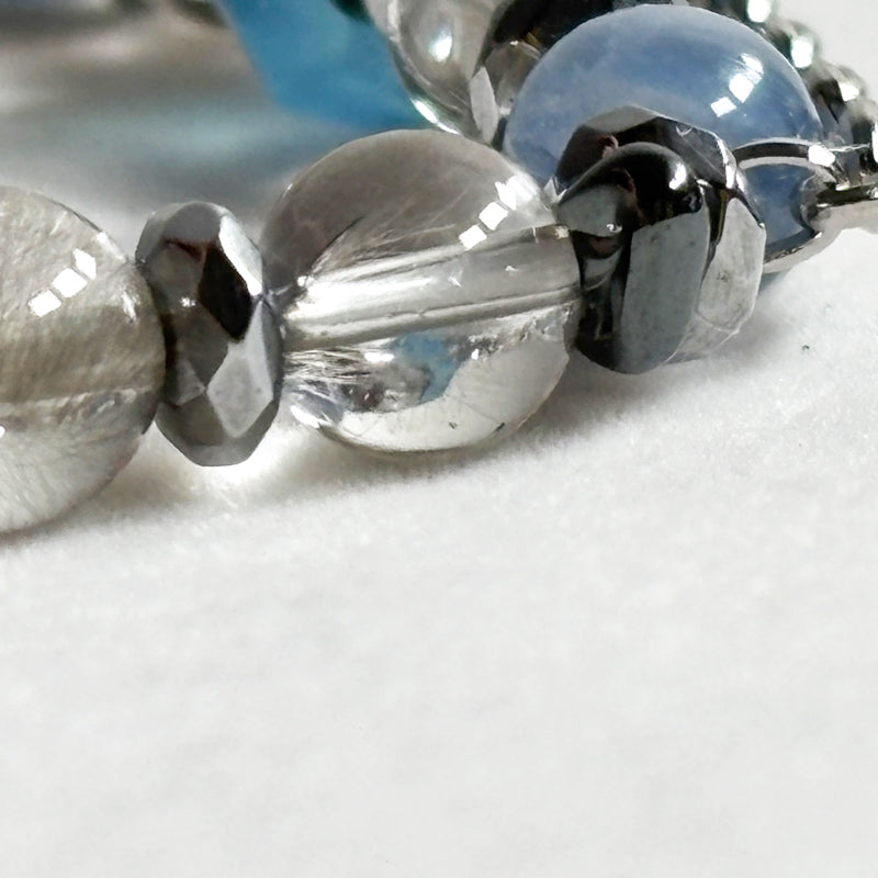 Aquamarine Charm + Kyanite w/ Brookite in Quartz Bracelet