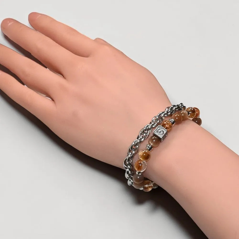 Letter S | Peach Moonstone & Golden Titanium Rutilated Quartz Bracelet