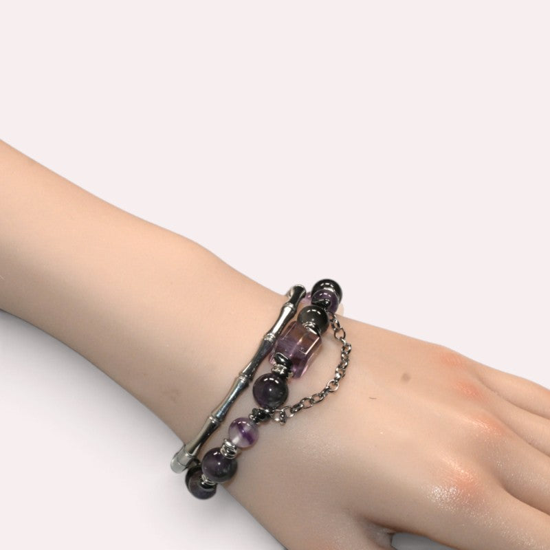 Ametrine Charm + Fluorite Pyrite w/ Eye Auralite Quartz Bracelet