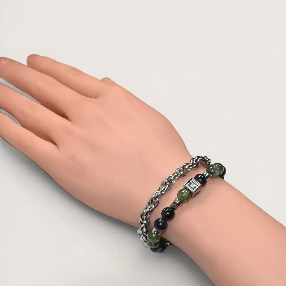 Letter N | Iolite & Green Lithium Mica Bracelet