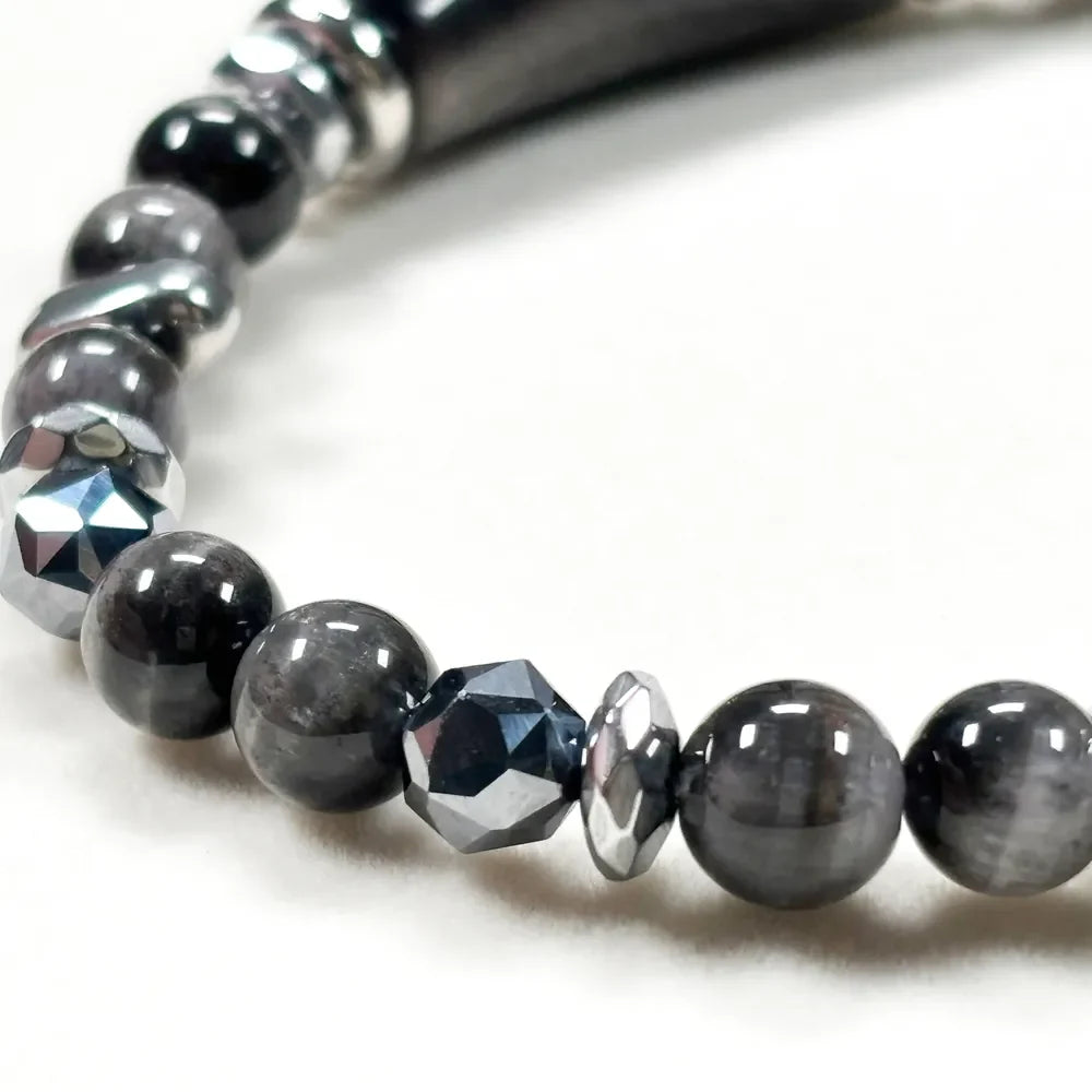 Double Silver Obsidian Charm w/ Black Auralite Bracelet
