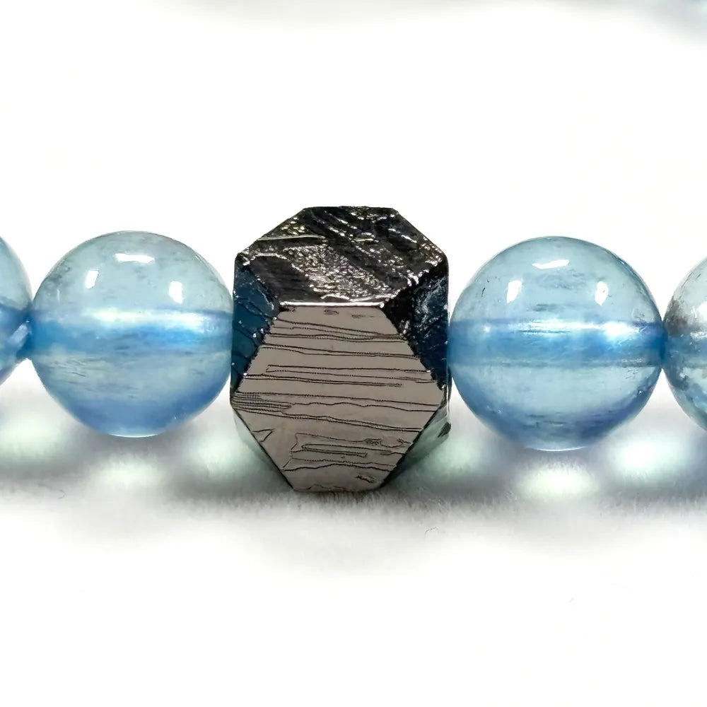 Labradorite Charm + Aquamarine Phantom Quartz w/ Sweden Meteorite Bracelet