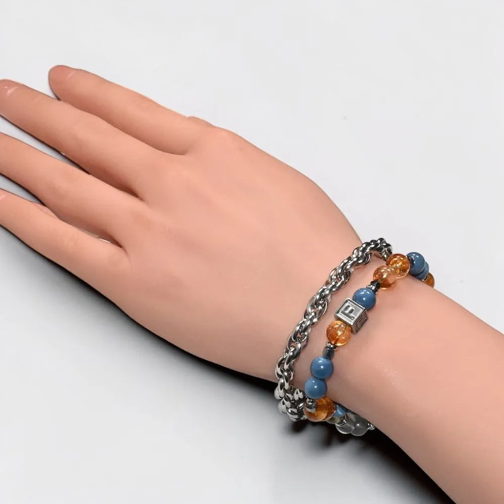 Letter F | Citrine Pyramid & Blue Opal Bracelet