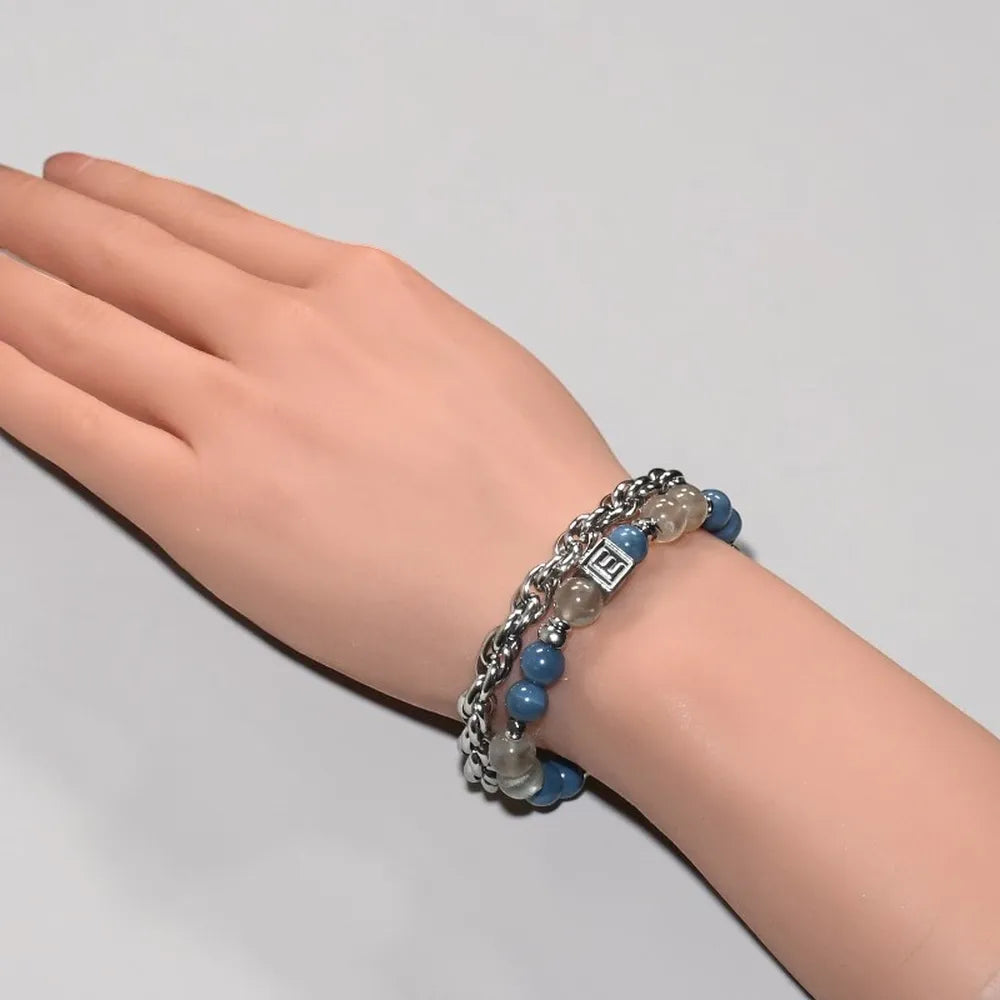 Letter E | Moonstone Mica & Blue Opal Bracelet